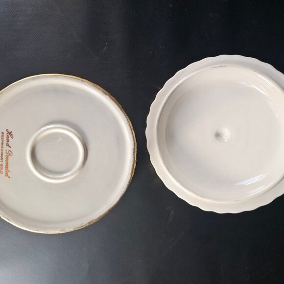 1950s Hand Decorated 22KT Gold Candy Dish With Lid. Weeping Bright Gold. MCM - Picture 4 of 8